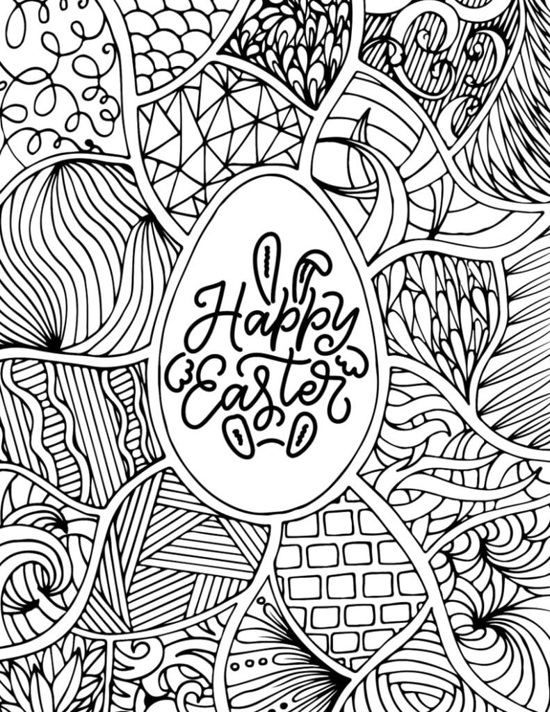 Abstract Easter egg zentangle design with “Happy Easter” message in the center