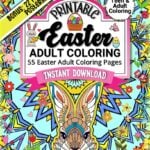 Printable Easter adult coloring book cover with mandala bunny and spring illustrations