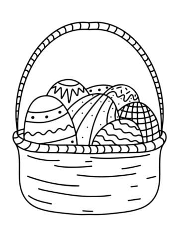 Printable basket filled with Easter eggs – bold outline coloring sheet.