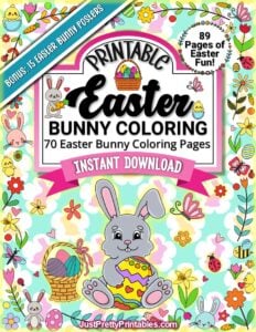 Colorful Easter Bunny Printable Coloring Pages cover – 70 bunny pages with bonus posters