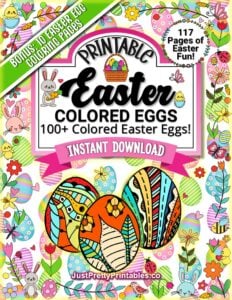 Cover for printable Easter colored eggs pack – 100+ vibrant designs for crafts and decor.
