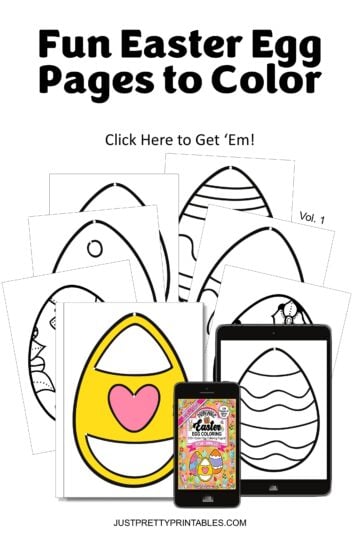 Printable Easter egg coloring pages shown on paper and digital devices
